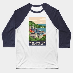 A Vintage Travel Art of Wellington - New Zealand Baseball T-Shirt